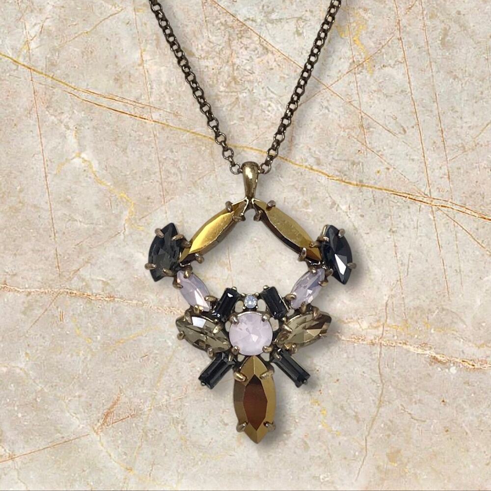 J Crew Gold-tone Pink & Black Pendant Necklace Vintage